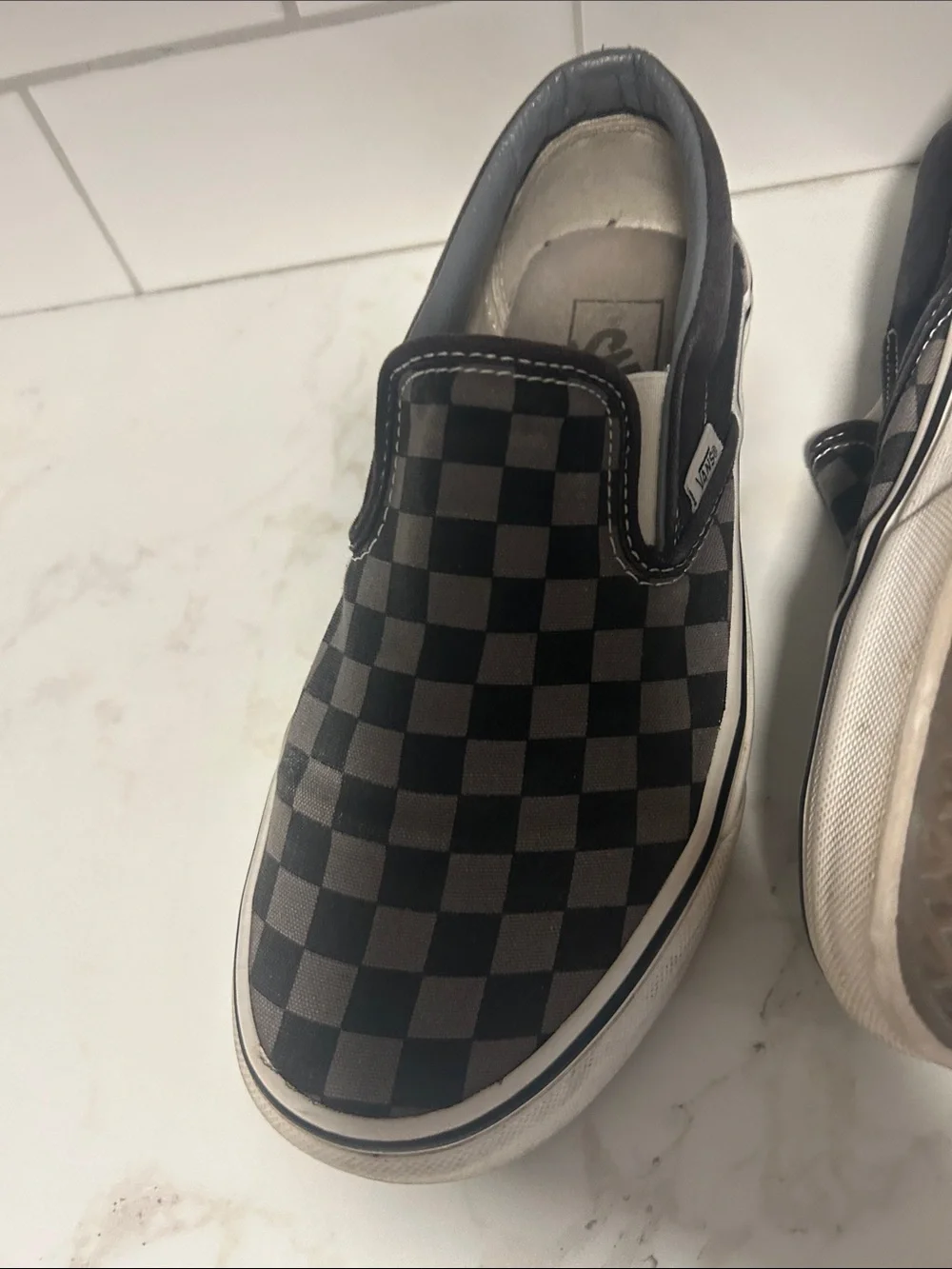 Vans Kids Checkerboard Slip-On Sneakers - Black and Gray